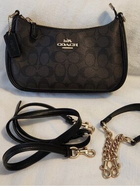 Coach Black Signature Mini Shoulder Bag with Gold Hardware